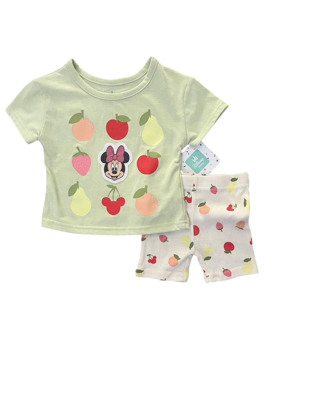 Disney Minnie Mouse Baby Girl Matching Playwear Set 12M NWT Fruit Print 2pc